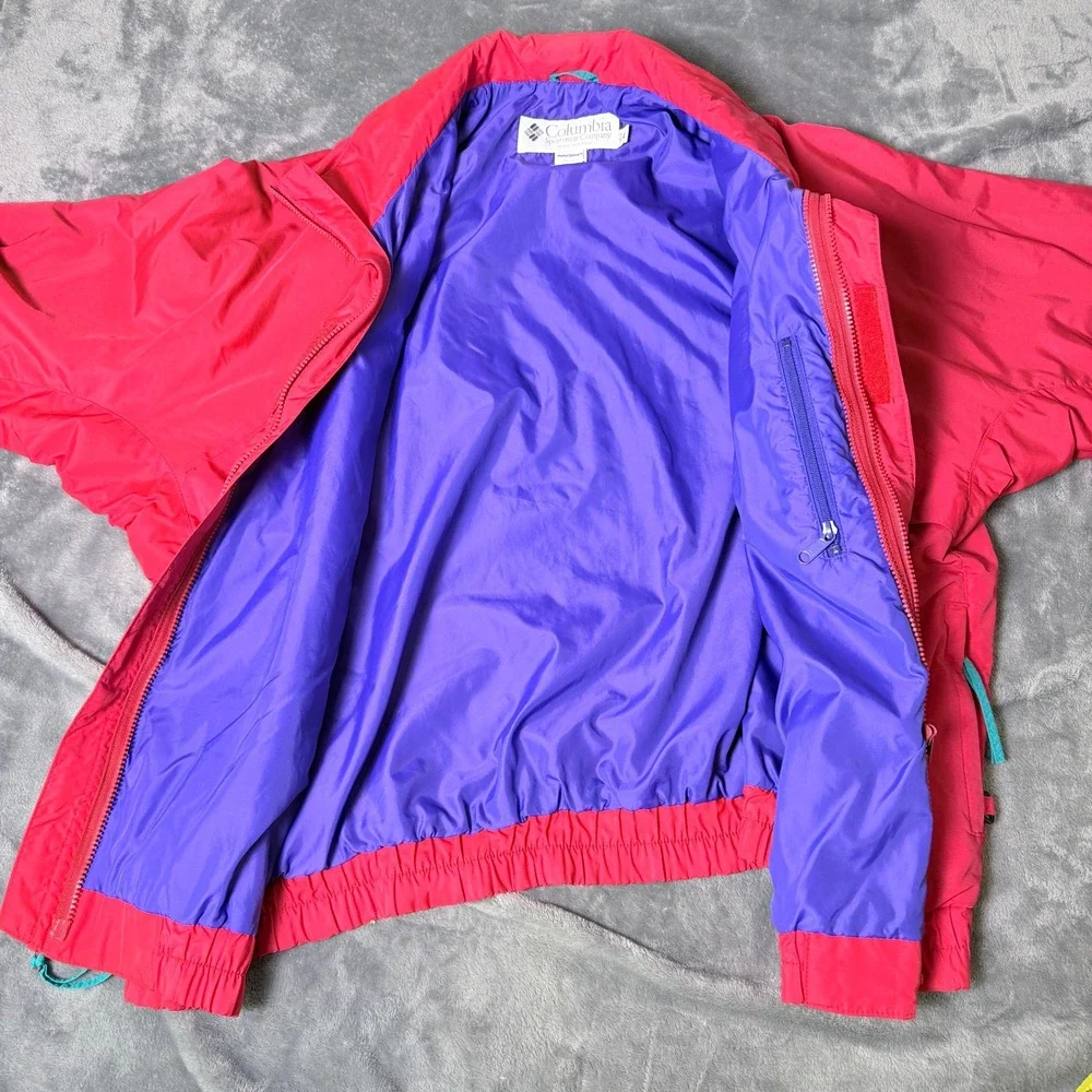 Vintage Columbia Sportswear Mens XL Red Radial Sleeve Nylon Windbreaker *Stains